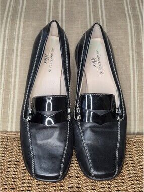 AK Anne Klein iFlex Black Leather Slip On Loafers Size 9